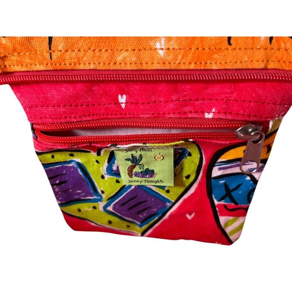 Sally Huss Heart Canvas XLarge Standing Tote Bag With Rainbow Hearts Charm - Picture 7 of 10